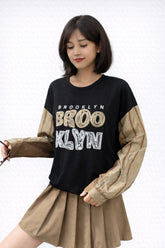 Women’s Contrast Sleeve Graphic Oversized Top