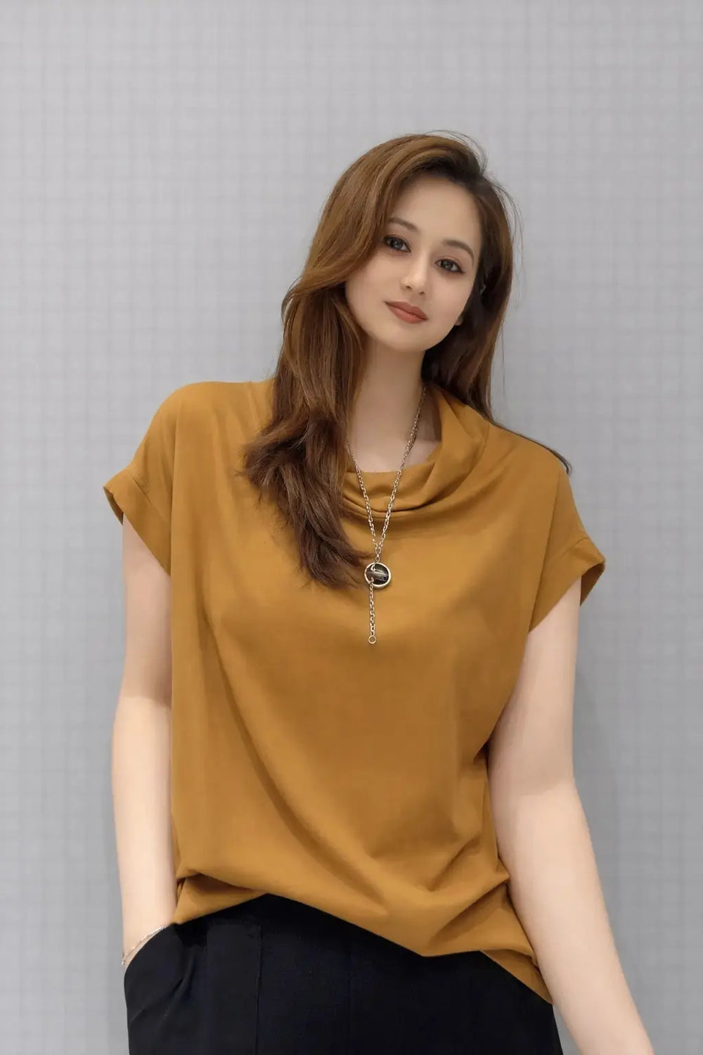 Women’s Draped Cowl Neck Casual Top - ASTRON