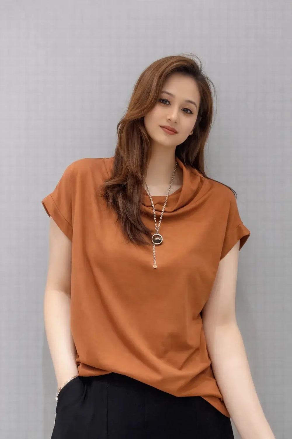Women’s Draped Cowl Neck Casual Top - ASTRON