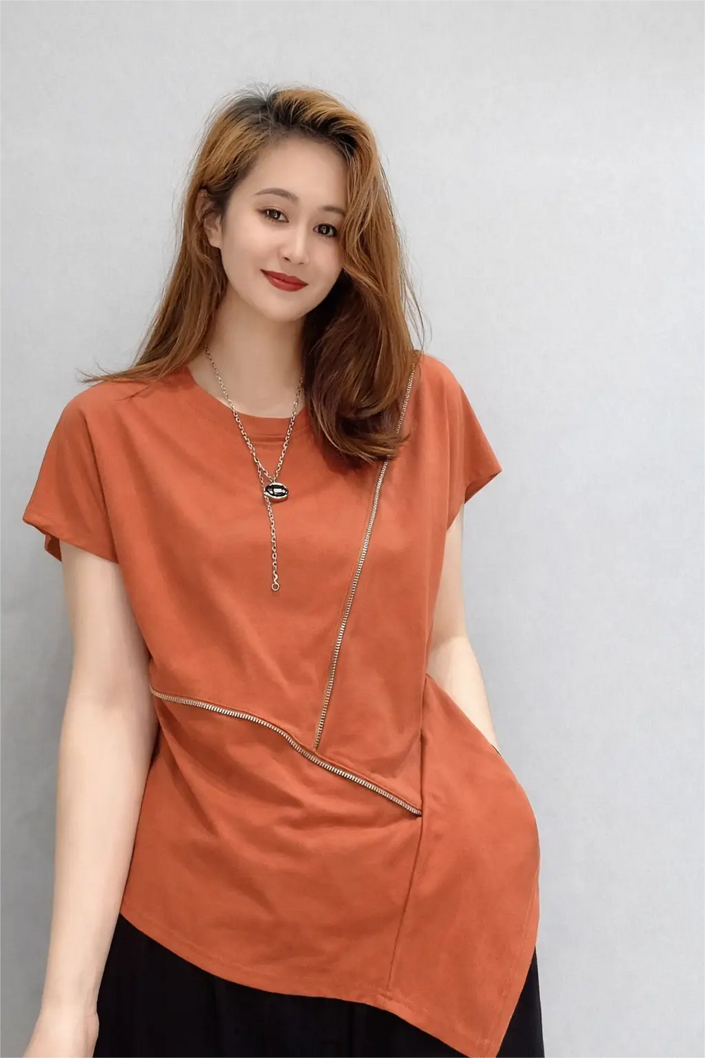 Women's Asymmetric Zip Detail Top - ASTRON