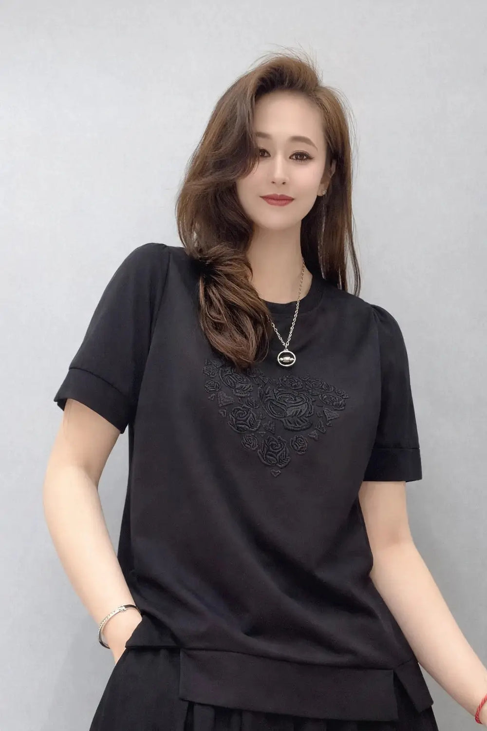 Women’s Embroidered Rose Motif Top - ASTRON