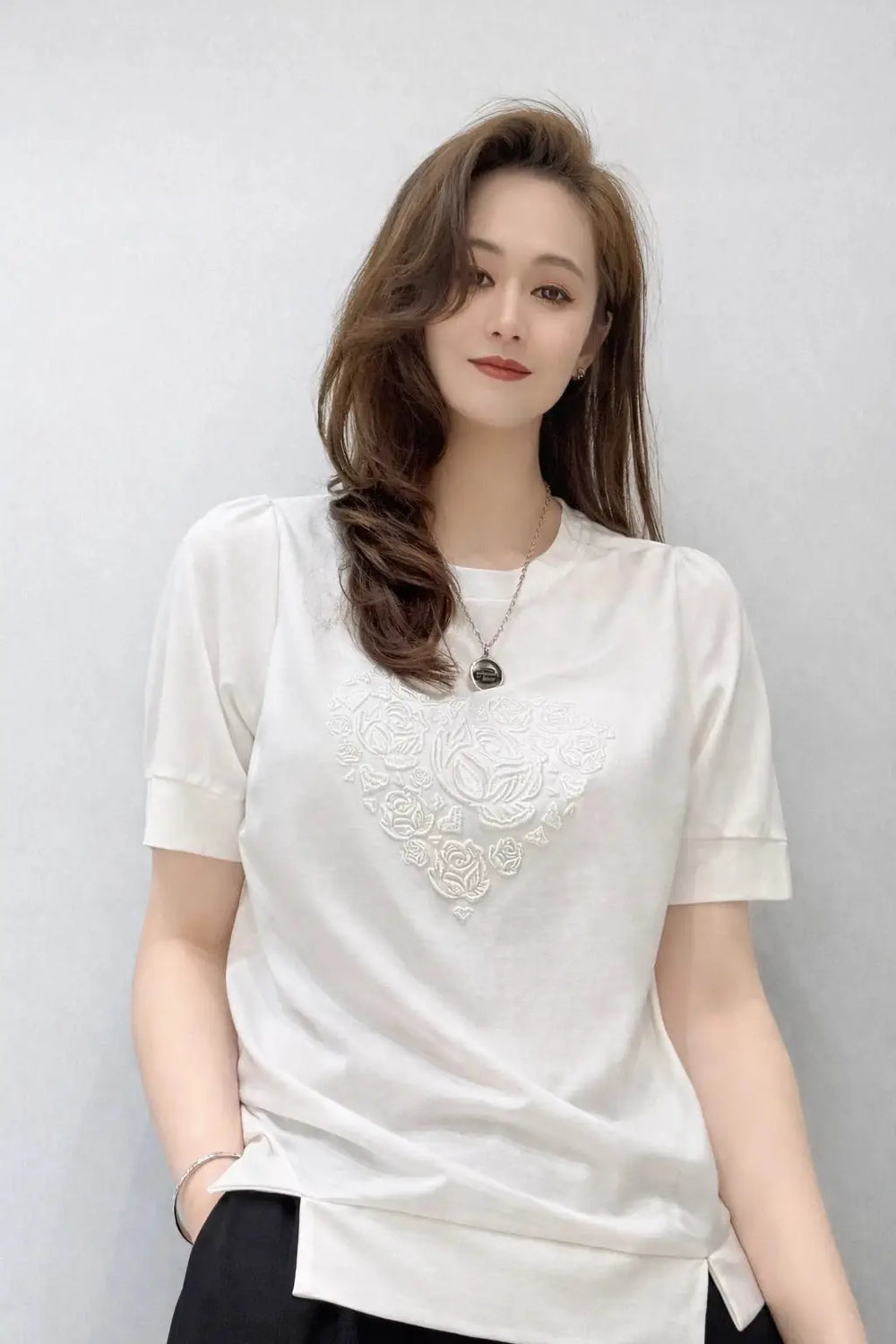 Women’s Embroidered Rose Motif Top - ASTRON