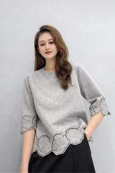 Women’s Lace Hem Crop Box Fit Casual Top - ASTRON