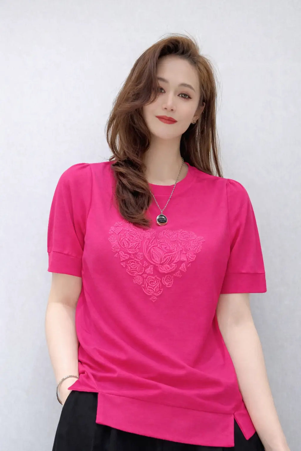 Women’s Embroidered Rose Motif Top - ASTRON
