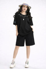 Women’s Oversized Embroidered Down-Shoulder T-Shirt - ASTRON
