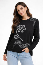 Women’s Printed Embellished Long Sleeve Top