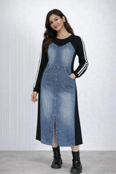 Women’s Denim Paneled Midi Dress - ASTRON