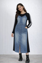 Women’s Denim Paneled Midi Dress