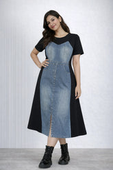 Women’s Denim Panel Midi Dress