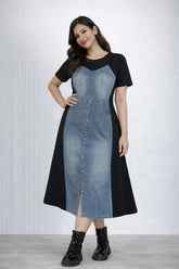 Women’s Denim Panel Midi Dress - ASTRON