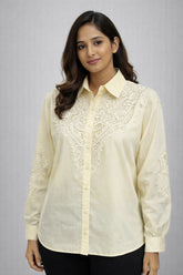 Women’s Yellow Lace-Embroidered Full-Sleeve Shirt