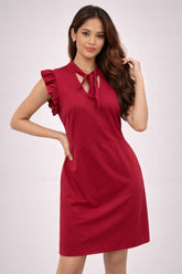 Women’s Ruffle Sleeve Tie-Neck A-Line Dress
