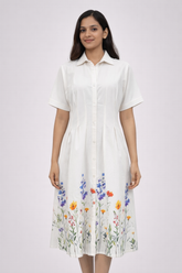 Women’s White Floral Embroidered Shirt Dress