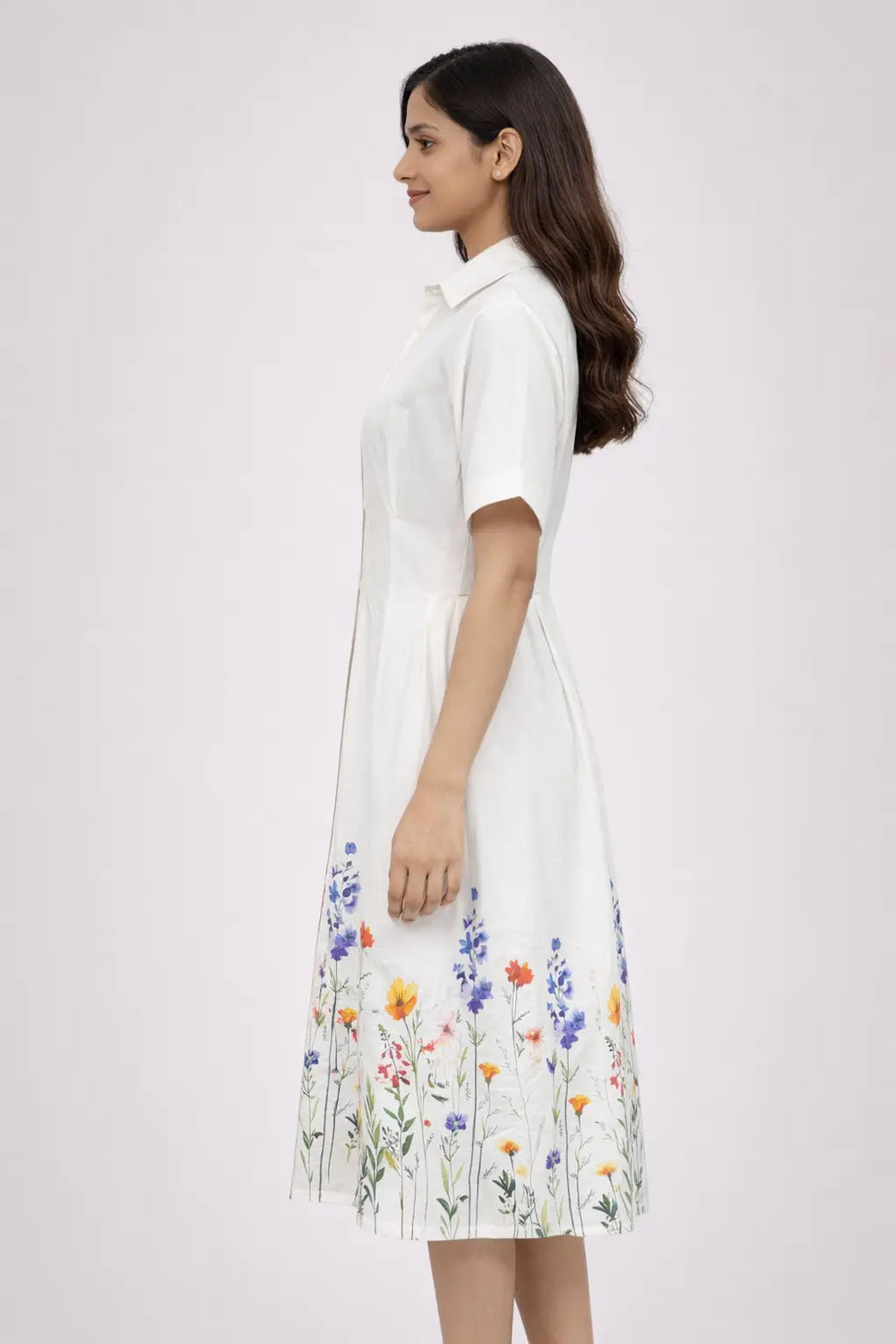 Women's Floral Embroidered Shirt Dress in White - Elegant Floral Design for Every Occasion - ASTRON