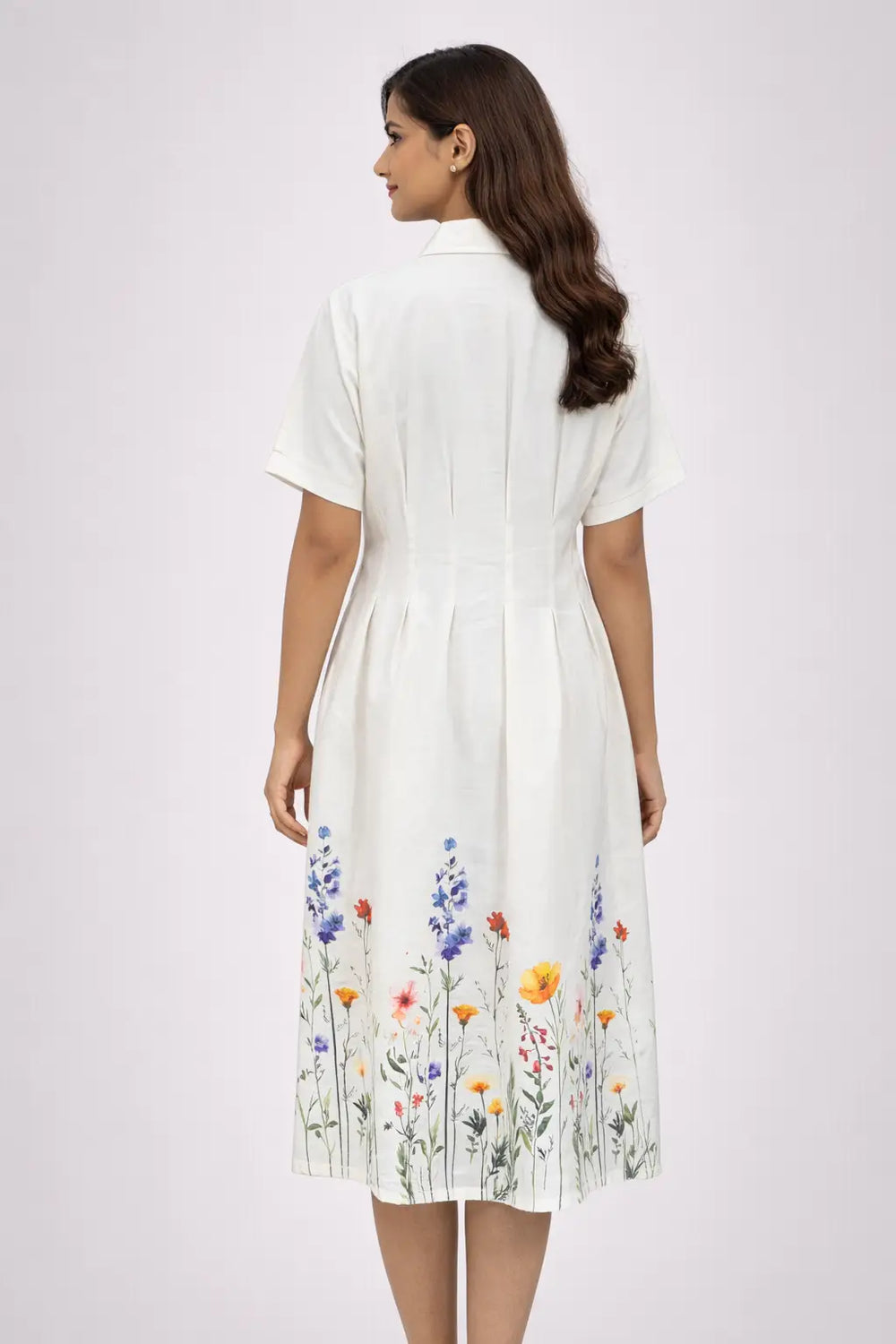 Women's Floral Embroidered Shirt Dress in White - Elegant Floral Design for Every Occasion - ASTRON