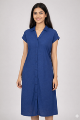 Women’s Blue Button-Down Casual Midi Dress