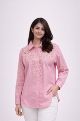 Women’s Pink Embroidered Lace Detail Shirt