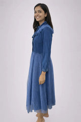 Women’s Denim Bodice Mesh Maxi Dress - ASTRON
