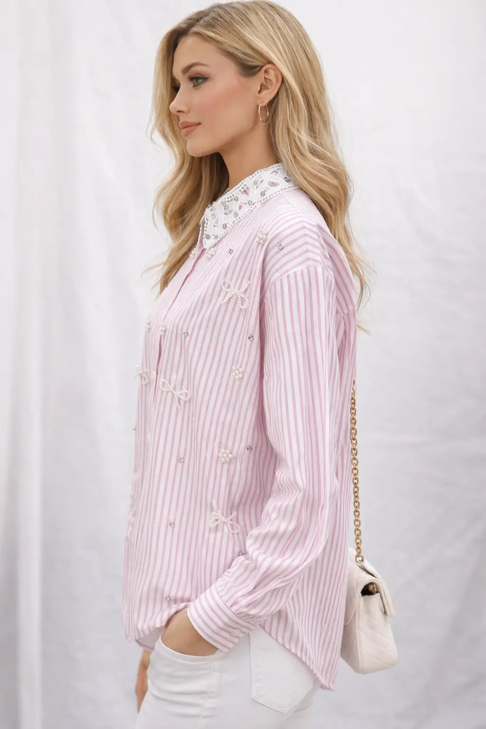 Women's Striped Embellished Shirt for Trendsetting Fashionistas - ASTRON