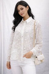 Women’s Lace Shirt with Embroidered Lace Detail - ASTRON