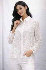 Women’s Lace Shirt with Embroidered Lace Detail - ASTRON