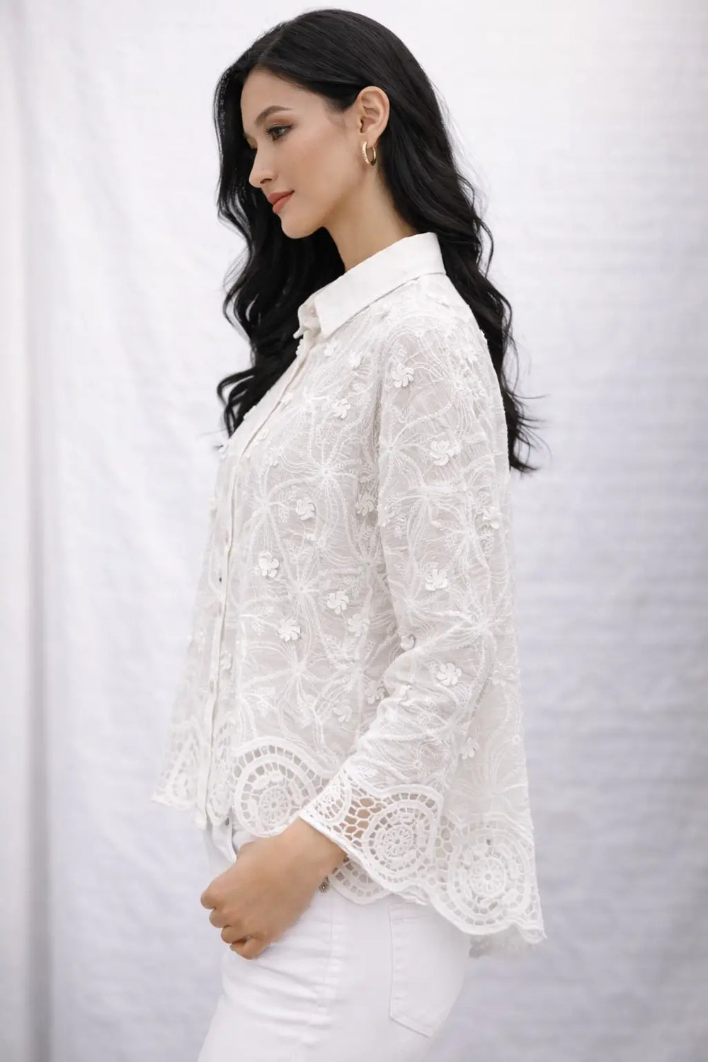 Women’s Lace Shirt with Embroidered Lace Detail - ASTRON