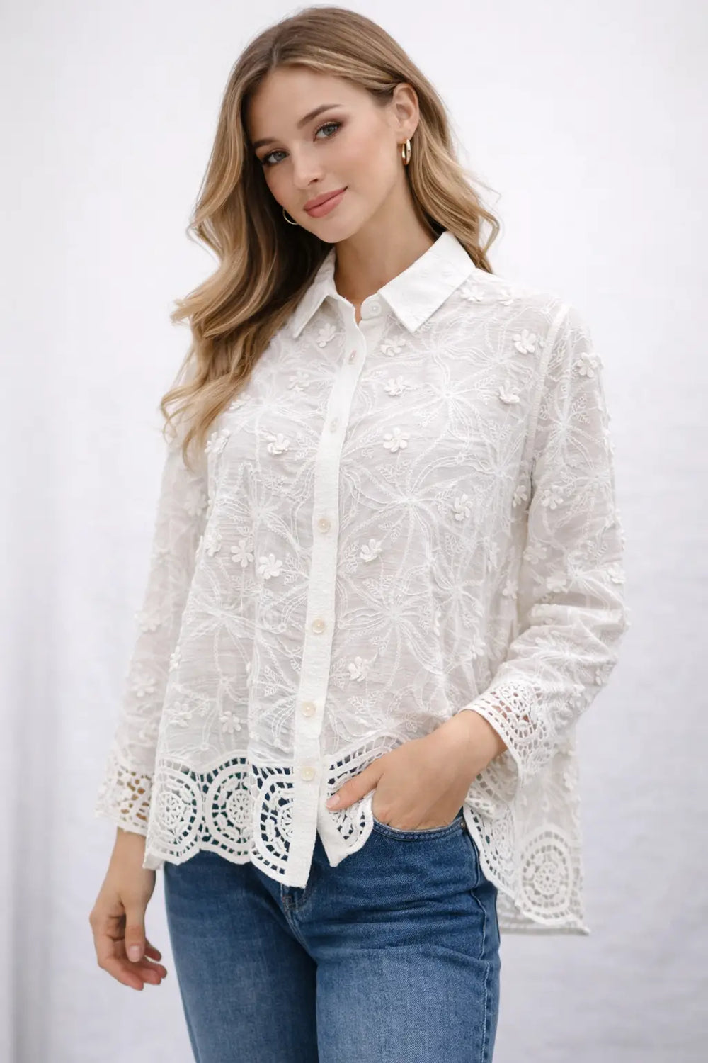 Women's Embroidered Lace Shirt for Effortless Chic Style and Sophisticated Elegance - ASTRON