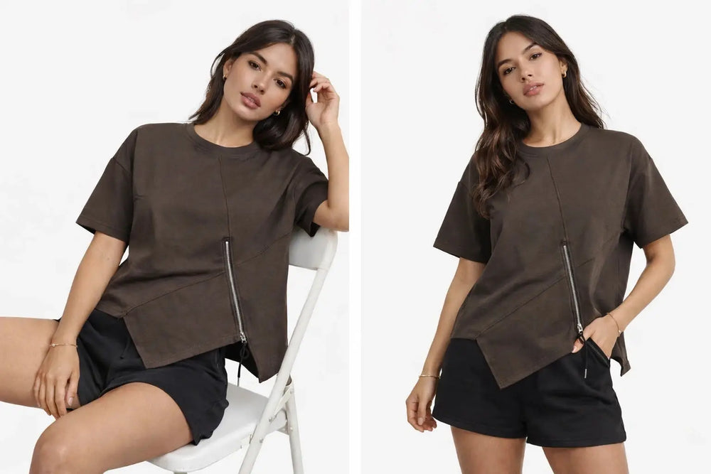 Women's Oversized Crop Top - Down-Shoulder Style - ASTRON