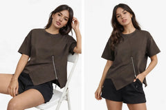 Women's Oversized Crop Top - Down-Shoulder Style - ASTRON