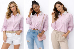 Women's Striped Embellished Shirt for Trendsetting Fashionistas - ASTRON