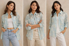 Women's Sheer Embroidered Shirt for Elegant Style - ASTRON