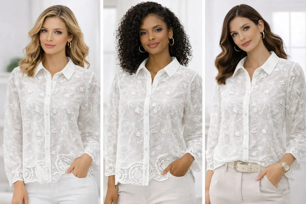 Women’s Lace Shirt with Embroidered Lace Detail - ASTRON