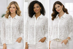 Women’s Lace Shirt with Embroidered Lace Detail - ASTRON