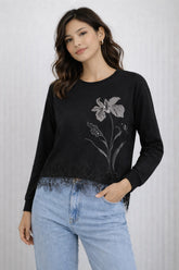 Women’s Floral Lace Hem Sweatshirt