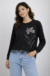 Women’s Floral Lace Hem Sweatshirt - ASTRON