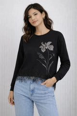 Women’s Floral Lace Hem Sweatshirt - ASTRON