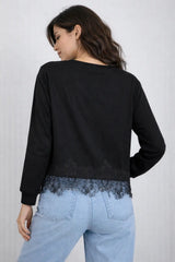 Women’s Floral Lace Hem Sweatshirt - ASTRON