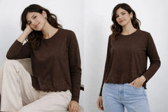Women’s Embroidered Hem Long Sleeve Top - ASTRON
