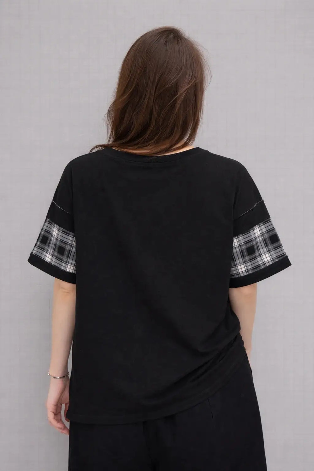 Women’s Contrast Plaid Hem Oversized Tunic Top - ASTRON