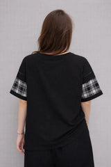 Women’s Contrast Plaid Hem Oversized Tunic Top - ASTRON