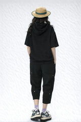 Women’s Oversized Graphic Hooded T-Shirt with Patch Work - ASTRON
