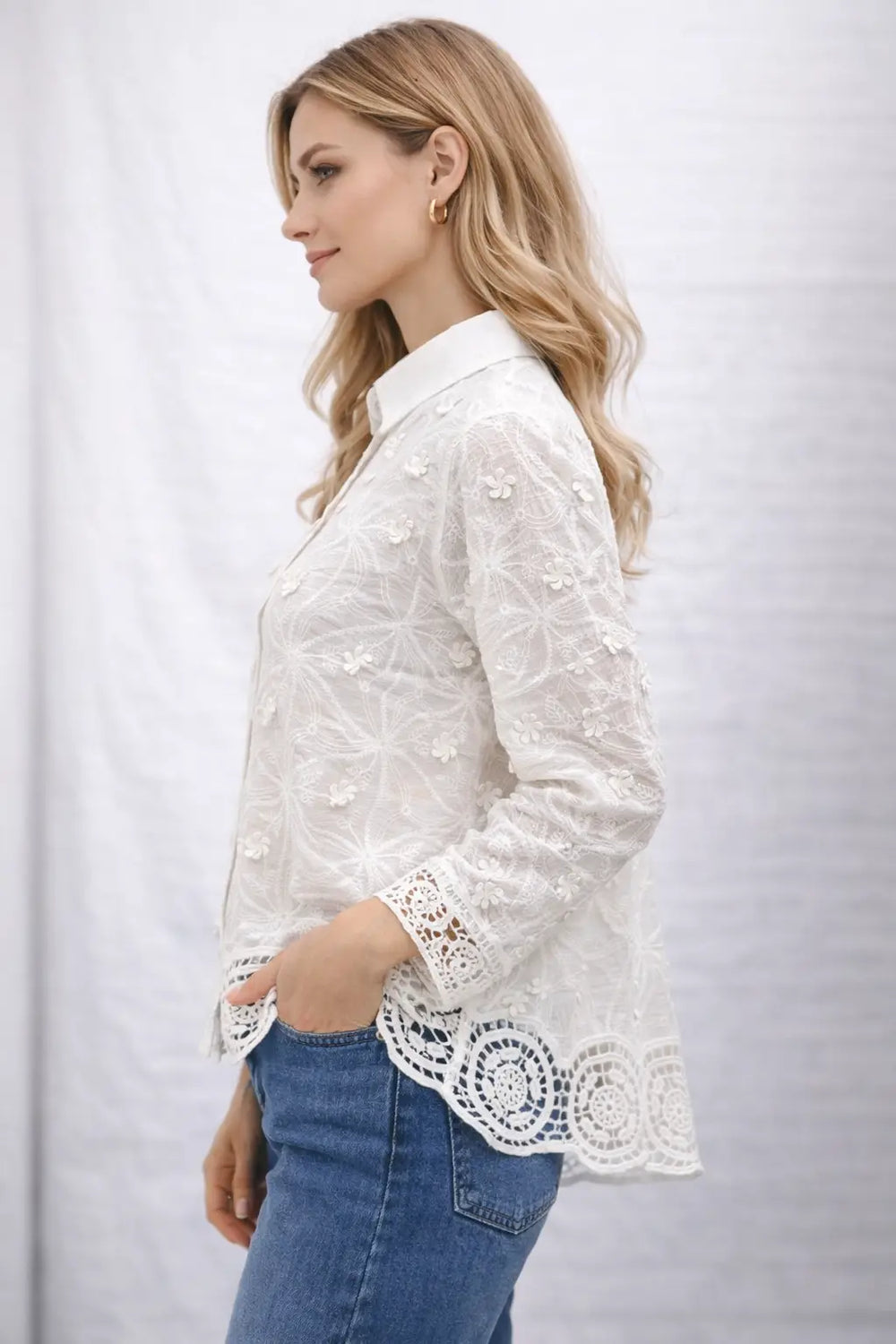 Women's Embroidered Lace Shirt for Effortless Chic Style and Sophisticated Elegance - ASTRON