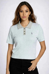 Astron - Ribbed Knit Polo Shirt with Collar