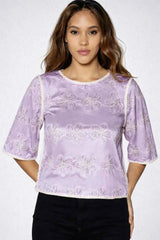 Astron – Crop Top with White Floral Embroidery