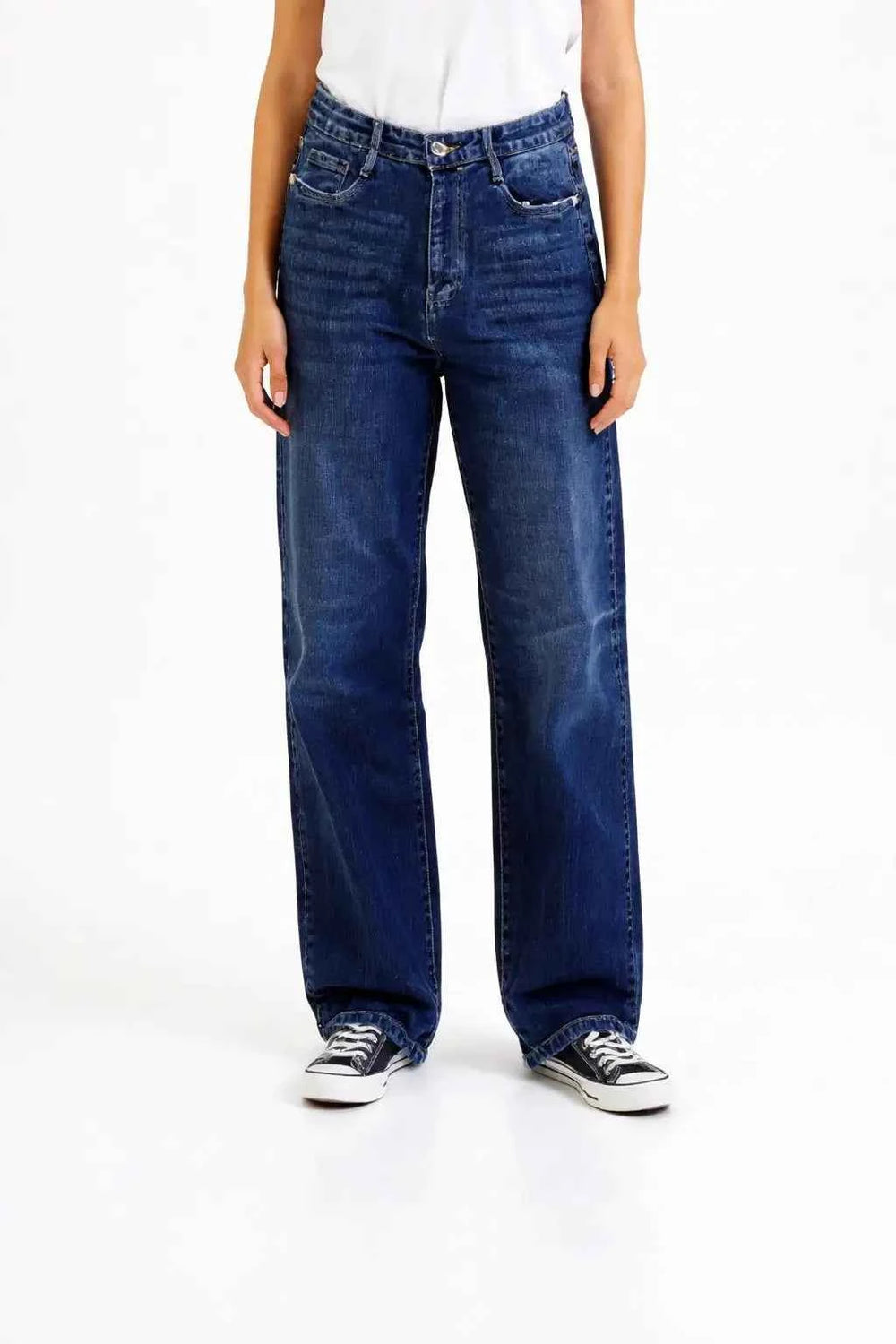 Astron High-Waisted Medium Dark Wash Straight-Leg Denim Jeans for Women