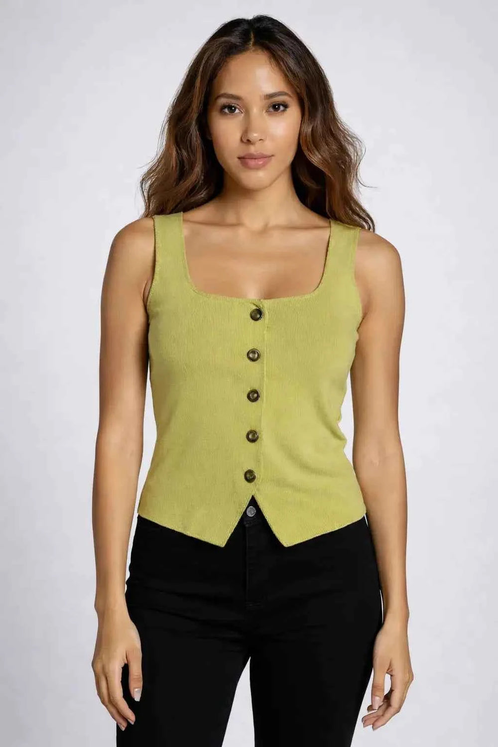 Astron Chartreuse Green Ribbed Knit Sleeveless Vest Top