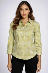 Astron - Olive Green Floral Embroidered Shirt For Women