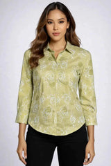Astron - Olive Green Floral Embroidered Shirt For Women