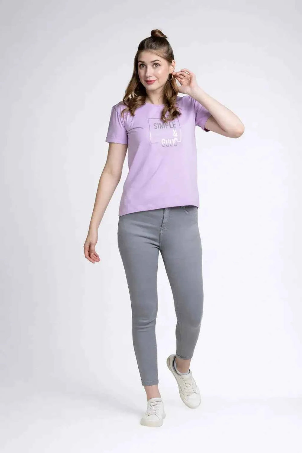 Astron – Round Neck Half Sleeves Cotton T-Shirt for Women