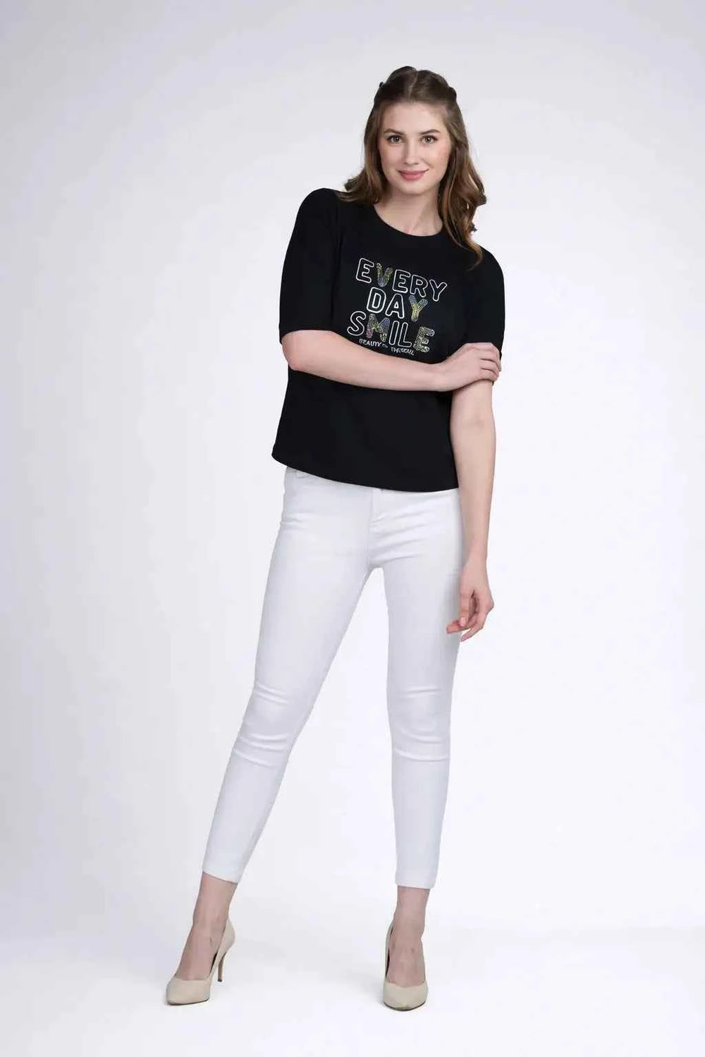Astron – Boat Neck Printed Cotton T-Shirt for Women